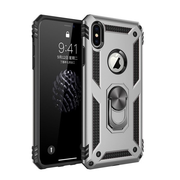 Wholesale iPhone XS Max Tech Armor Ring Grip Case with Metal Plate (Silver)